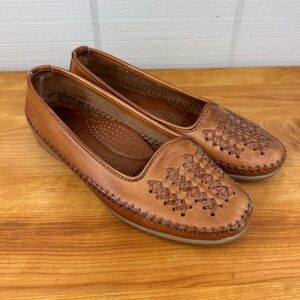 Dexter Comfort Brown Woven Leather Loafers Accent Stitching Moccasin Style 7.5